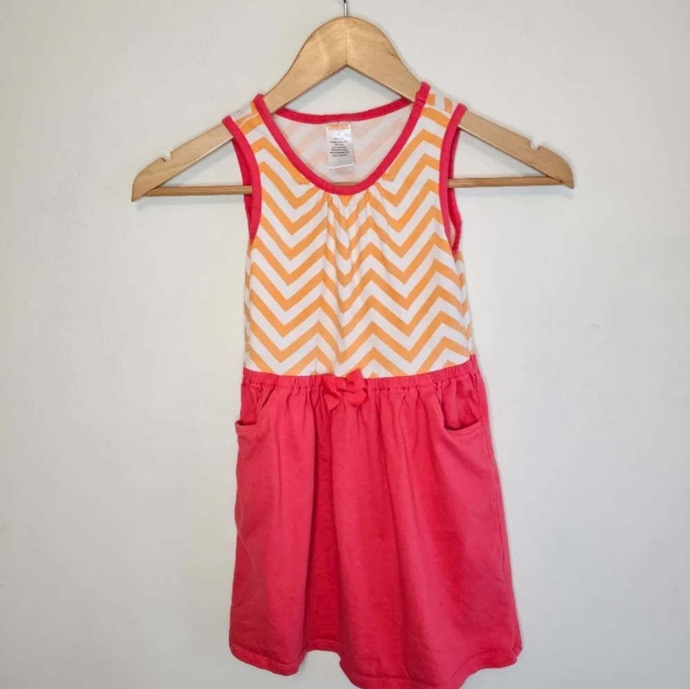 ​Gymboree Girls Size 6 Coral Orange Chevron Summer Dress with Pockets